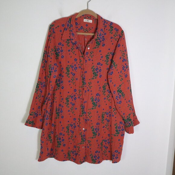 Natural Life Georgia Cotton Gauze Shirt Dress XL Floral Coral Long Sleeve Boho - Picture 2 of 8